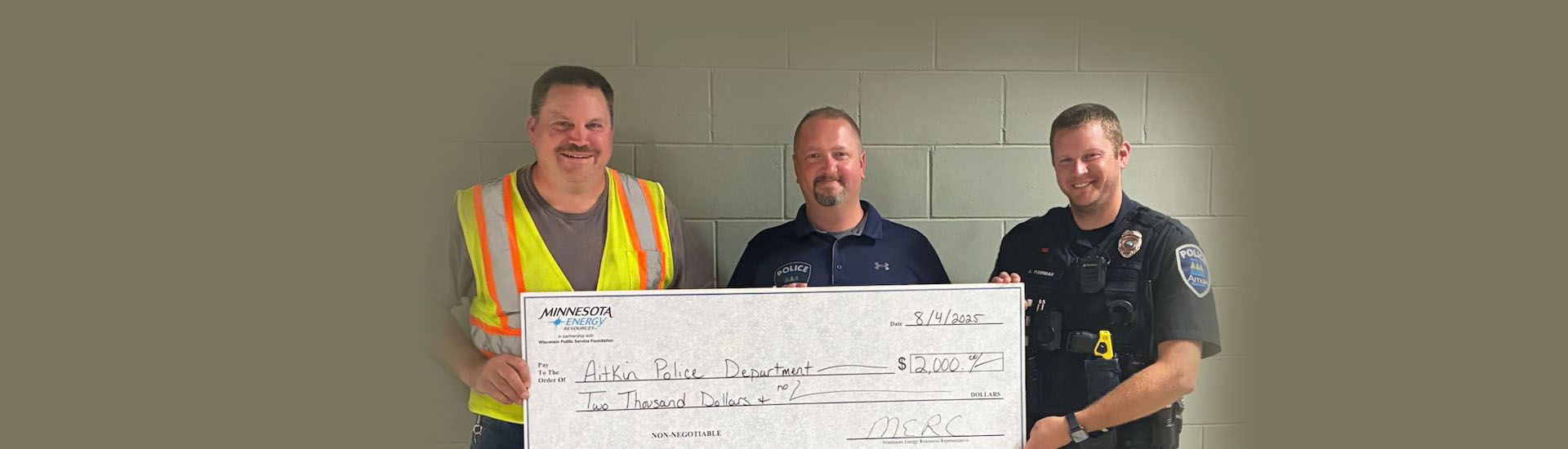 rewarding responders aitkin fire department check presentation